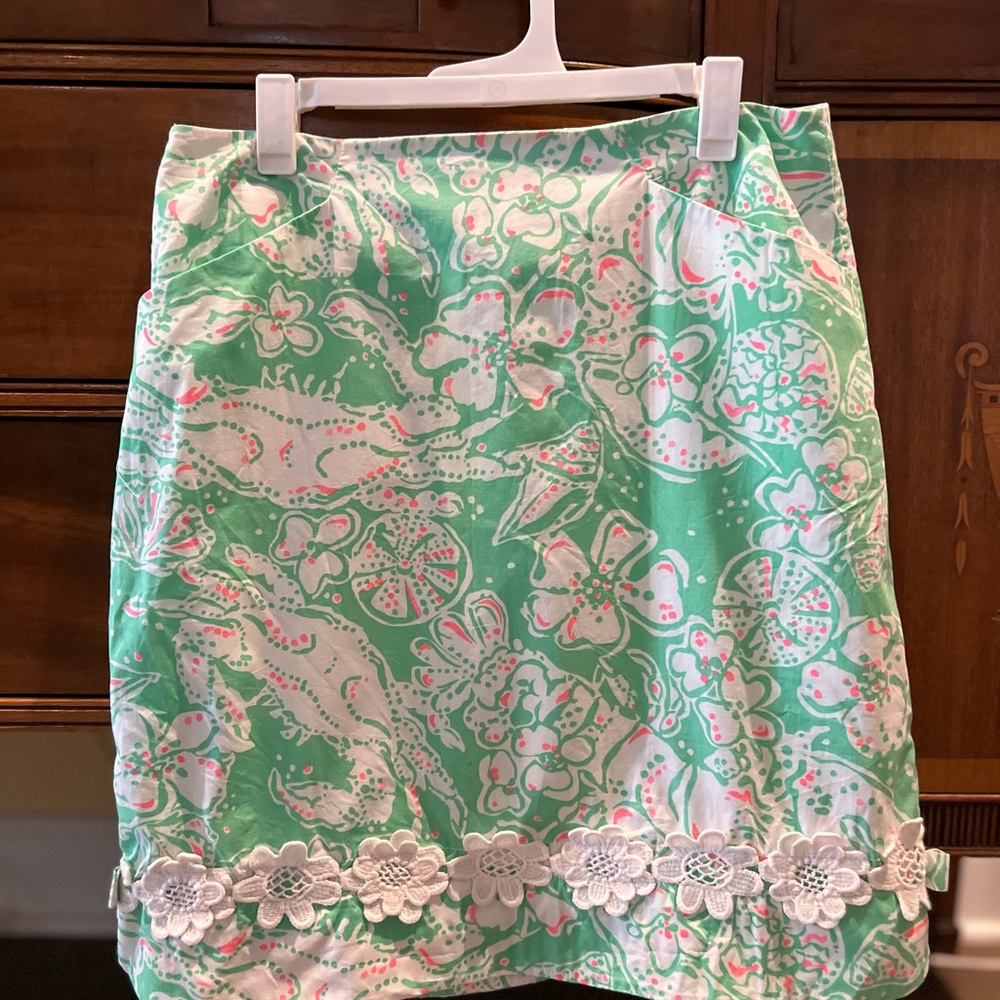 Floral Green and Pink Skirt with Lace Trim